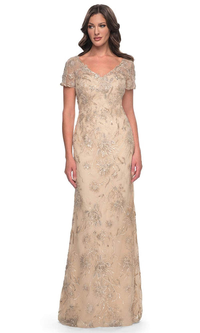 La Femme 30798 - Short Sleeve Beaded Evening Dress Evening Dresses 2 / Light Gold