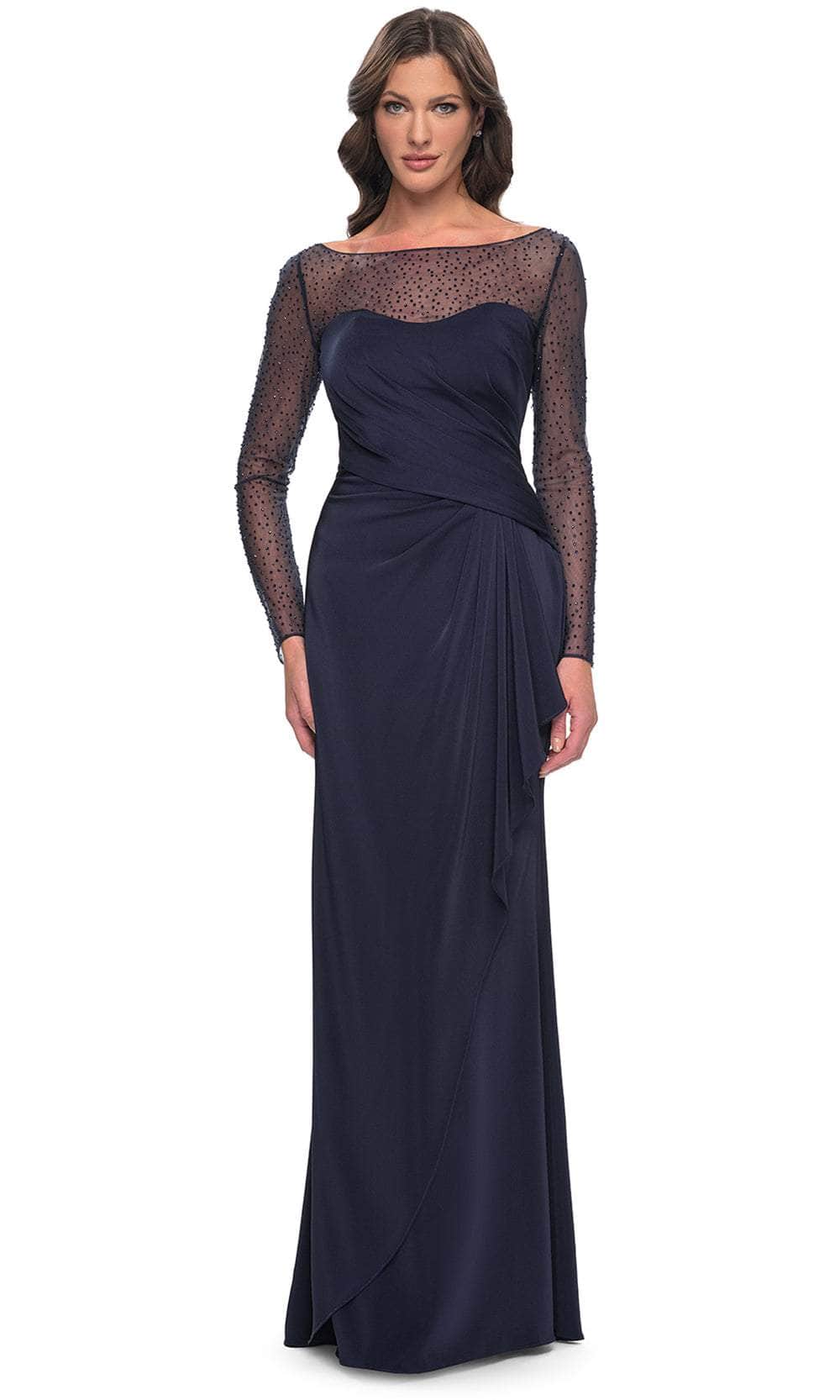 La Femme 30808 - Rhinestone Illusion Formal Dress Mother of the Bride Dresses 2 / Navy
