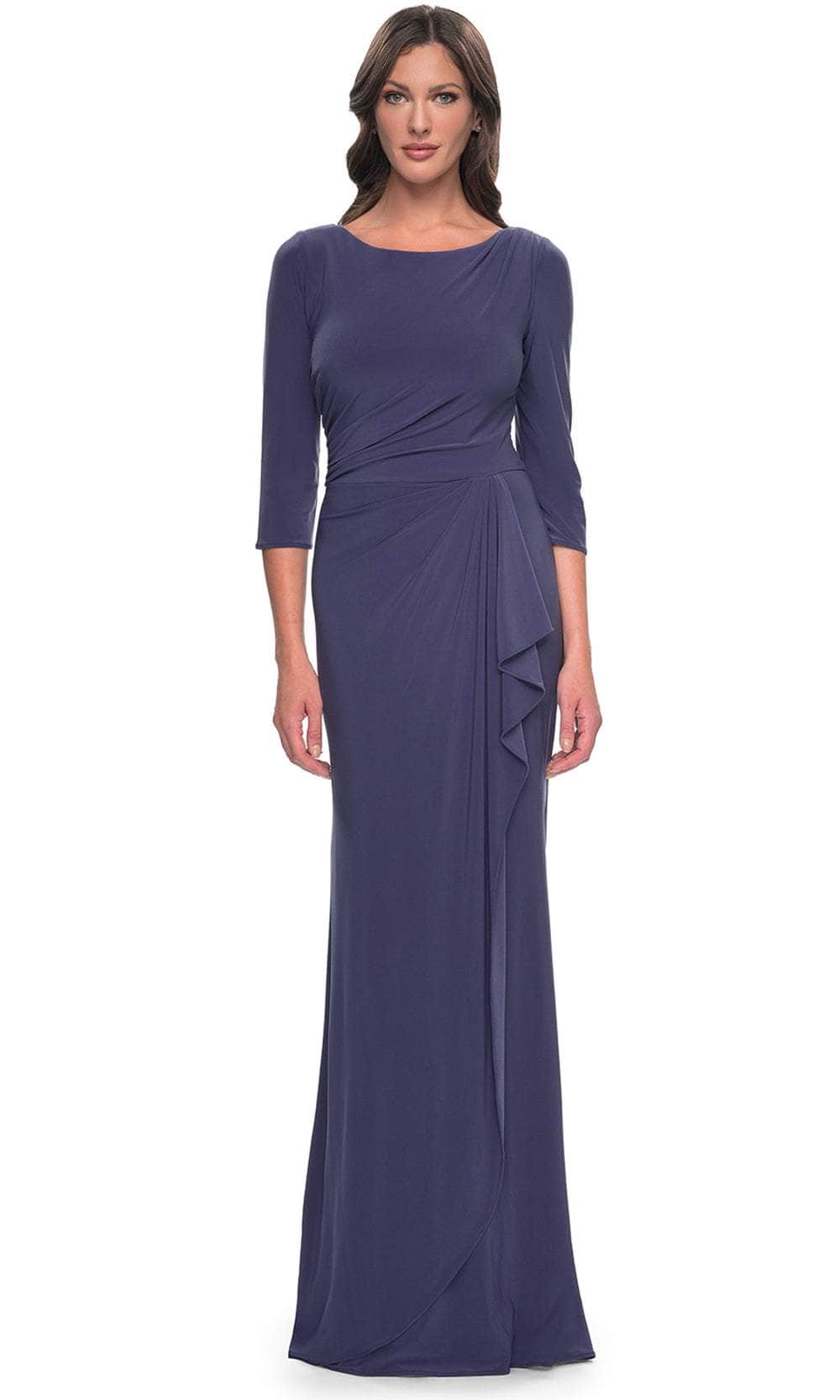 La Femme 30814 - Quarter Sleeve Jersey Evening Dress Mother of the Bride Dresses  / Smoky Blue