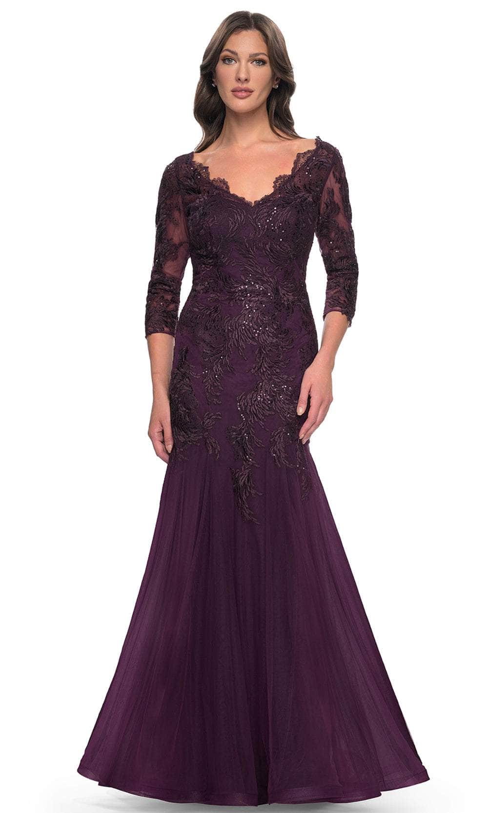 La Femme 30823 - Scallop Detailed Evening Dress Mother of the Bride Dresses 4 / Dark Berry