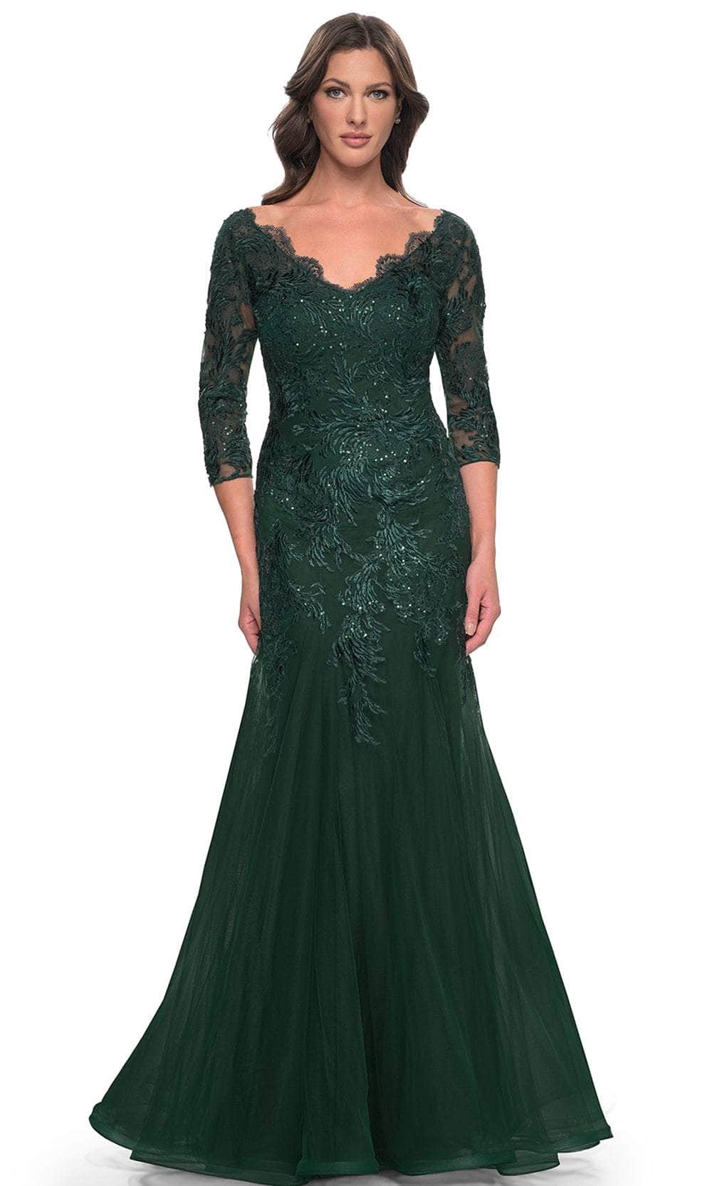 La Femme 30823 - Scallop Detailed Evening Dress Mother of the Bride Dresses 4 / Emerald