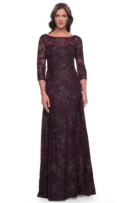 La Femme 30835 - Embroidered Bateau Formal Dress Evening Dresses 4 / Dark Berry