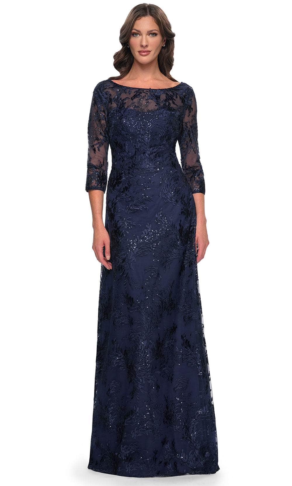 La Femme 30835 - Embroidered Bateau Formal Dress Evening Dresses 4 / Navy