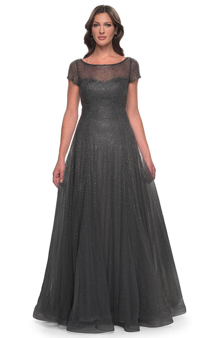 La Femme 30852 - Rhinestone A-Line Formal Dress Evening Dresses 4 / Gunmetal