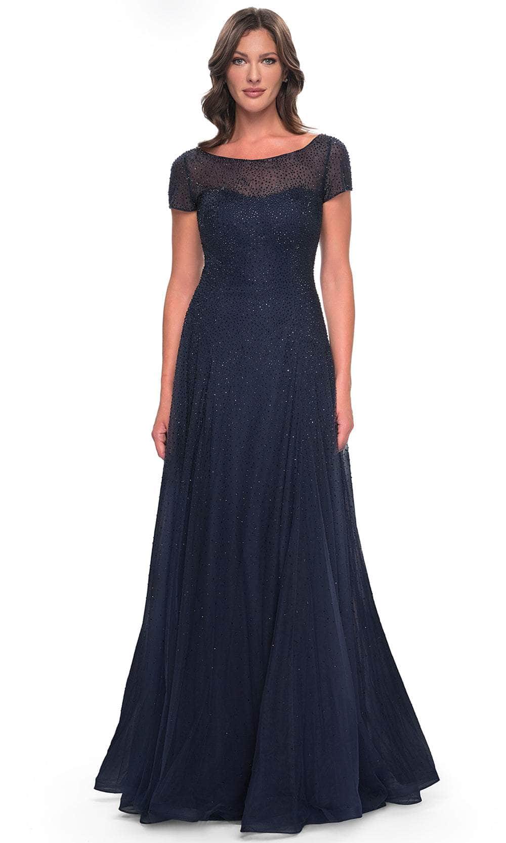 La Femme 30852 - Rhinestone A-Line Formal Dress Evening Dresses 4 / Navy
