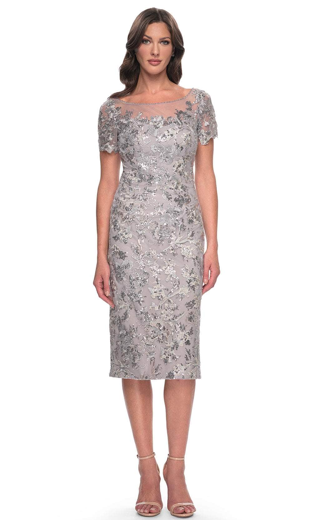 La Femme 30854 - Embroidered Knee-Length Dress Mother of the Bride Dresses 2 / Silver