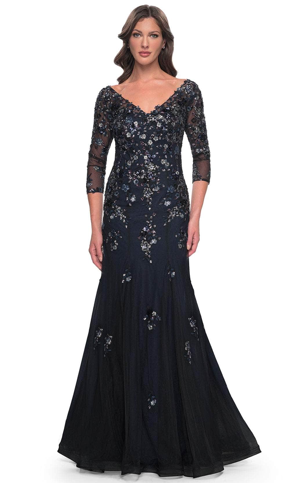 La Femme 30860 - Quarter Sleeve Mermaid Gown Mother of the Bride Dresses 4 / Black /Navy