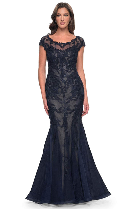 La Femme 30876 - Embellished Mermaid Gown Prom Dresses 2 / Navy
