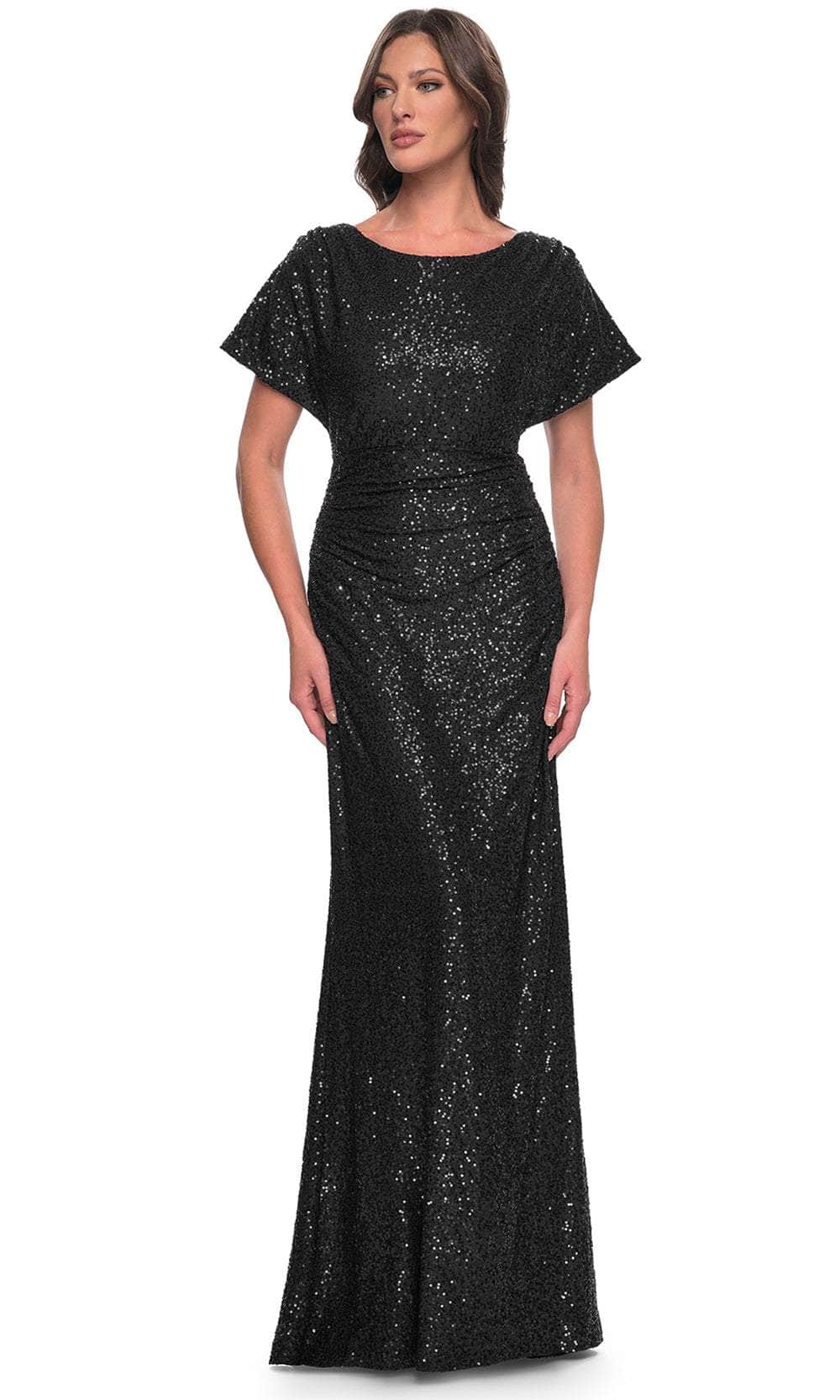 La Femme 30885 - Sequin Evening Dress with Dolman Sleeves Mother of the Bride Dresses  / Black