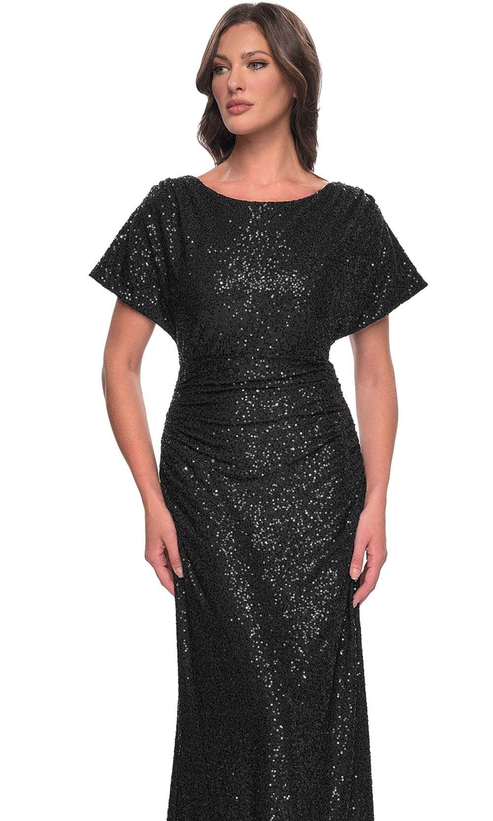 La Femme Women's Sequin Stretch Evening Dress with High Neckline and Dolman Sleeves - Blue - Maxi Dresses La Femme Women's Sequin Stretch Evening Dress with High Neckline and Dolman Sleeves - Blue - Maxi Dresses