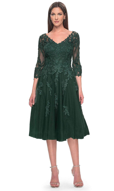 La Femme 30964 - Quarter Sleeve Knee-Length Dress Cocktail Dresses 2 / Emerald