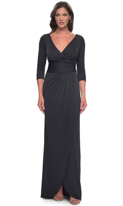 La Femme 31014 - Ruched Waist Evening Dress Evening Dresses  / Charcoal