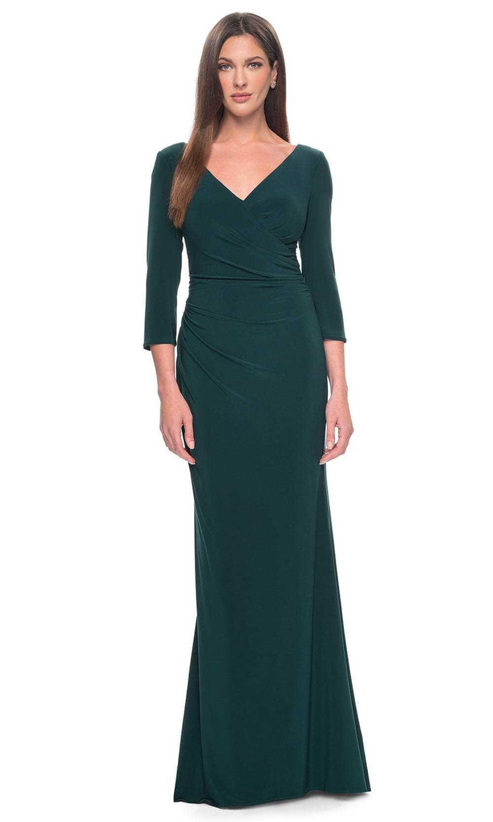 La Femme 31020 - Wrap Jersey Evening Dress Evening Dresses 0 / Hunter Green