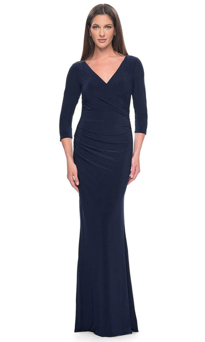 La Femme 31020 - Wrap Jersey Evening Dress Evening Dresses 0 / Navy