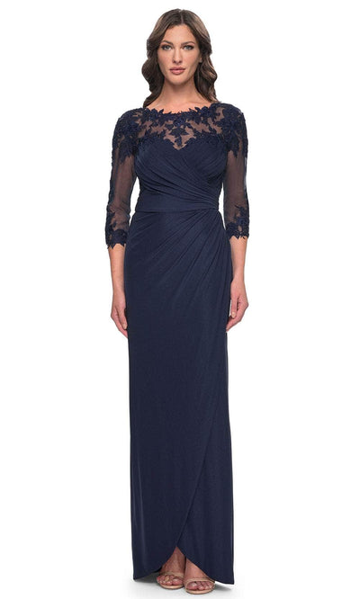 La Femme 31093 - Lace Ornate Sheath Evening Dress Evening Dresses 2 / Navy
