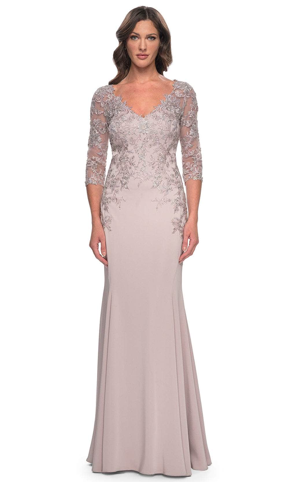 La Femme 31194 - Quarter Sleeve V-Neck Gown Evening Dresses 2 / Champagne