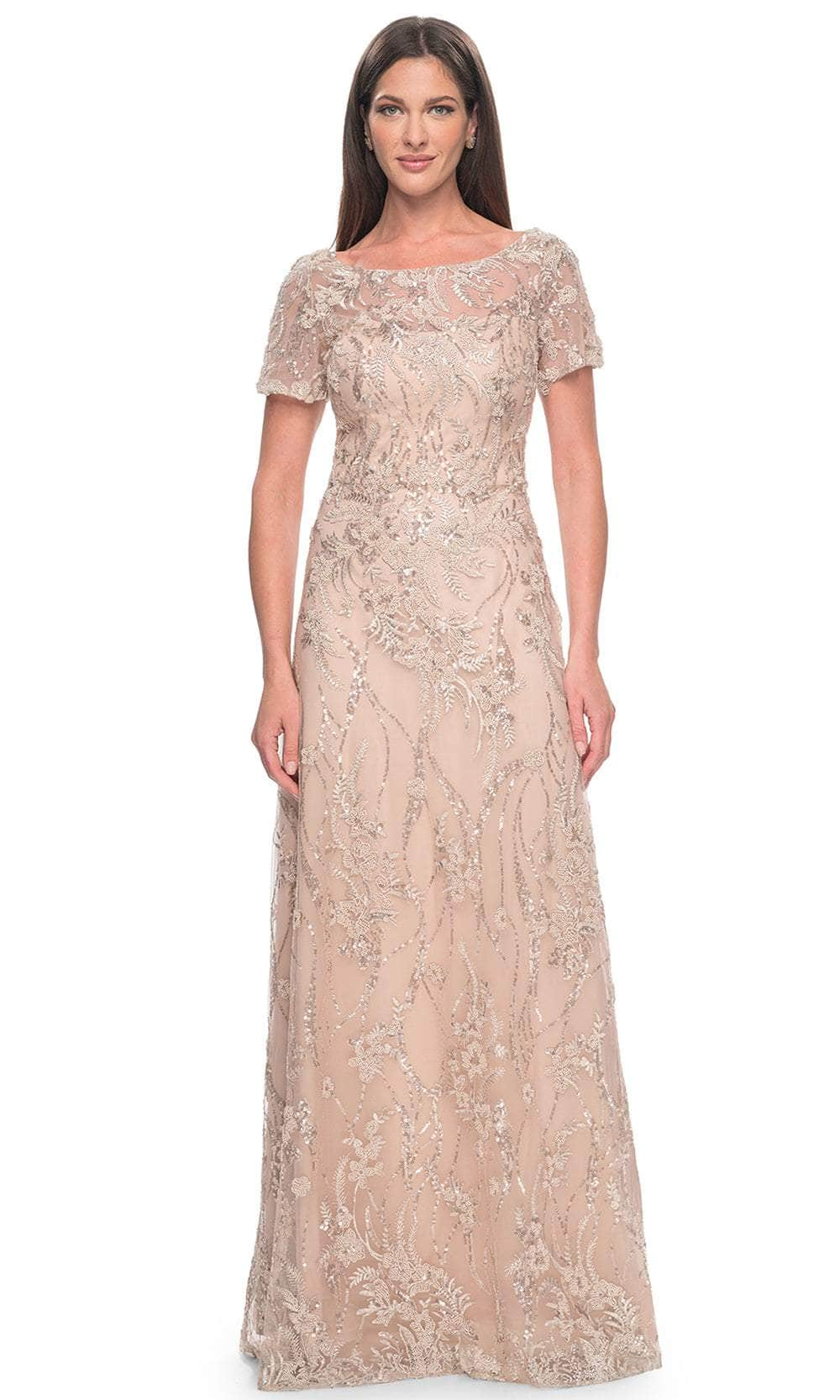 La Femme 31639 - Beaded Bateau Neck Dress Mother of the Bride Dresses 2 / Blush