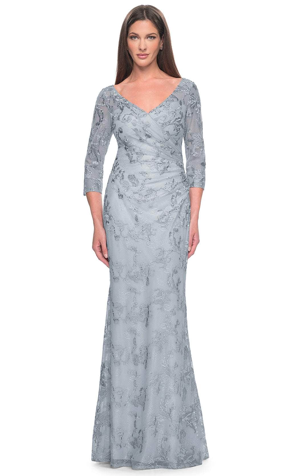 La Femme 31684 - Lace V-Neck Evening Dress Evening Dresses 2 / Dusty Blue