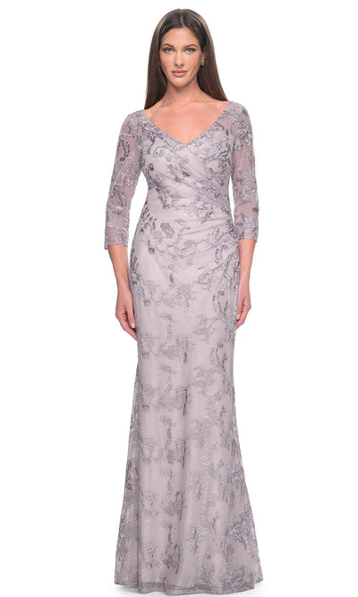 La Femme 31684 - Lace V-Neck Evening Dress Evening Dresses 2 / Dusty Lilac