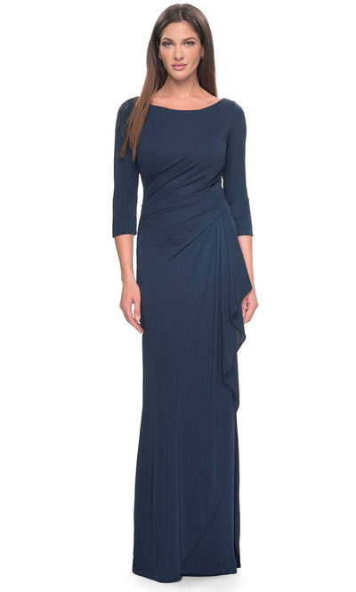 La Femme 31705 - Draped Bateau Formal Dress Evening Dresses 4 / Navy