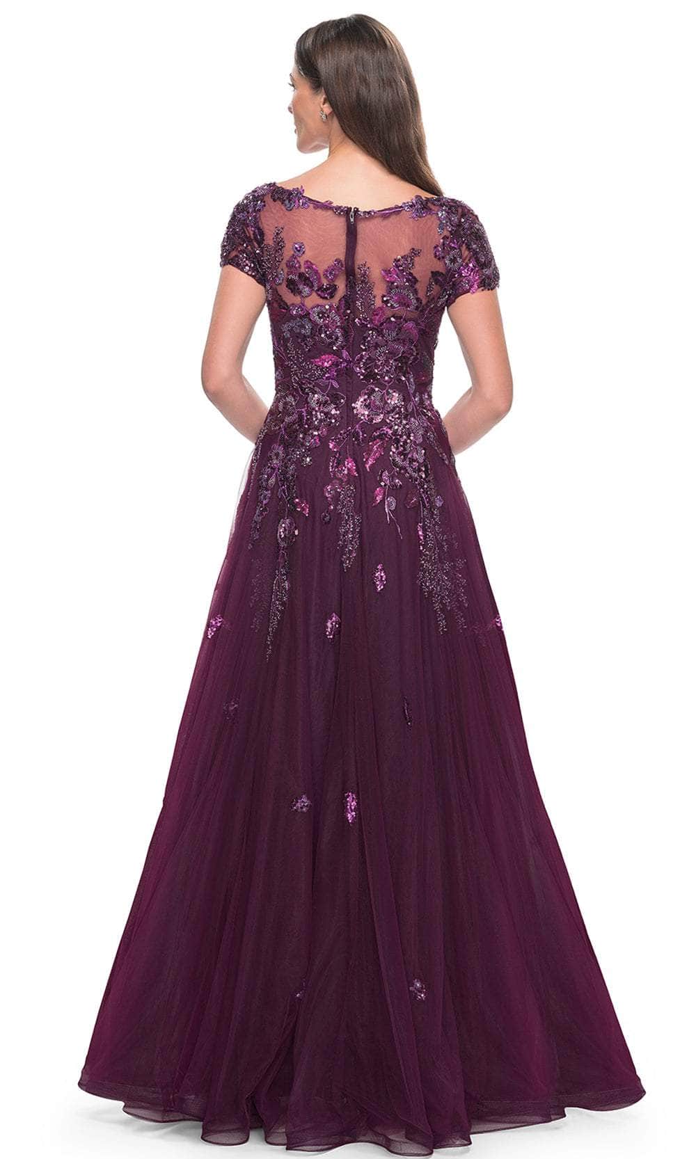 La Femme 31712 - Short Sleeve Floral Lace Applique Dress Evening Dresses