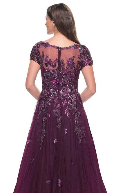 La Femme 31712 - Short Sleeve Floral Lace Applique Dress Evening Dresses