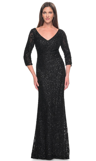 La Femme 31721 - Quarter Sleeve Lace Evening Dress Evening Dresses 4 / Black