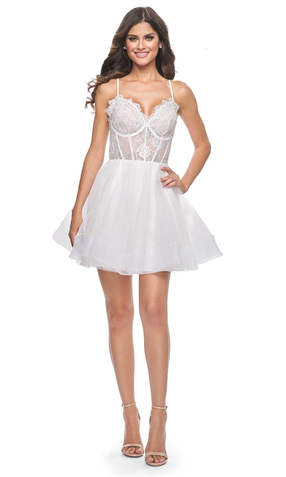 short white dress with sheer overlay Chantilly Lace Short Dress with Detachable Tulle Overskirt in Ivory Fr  Chantilly Lace Short Dress with Detachable Tulle Overskirt in Ivory Fr-