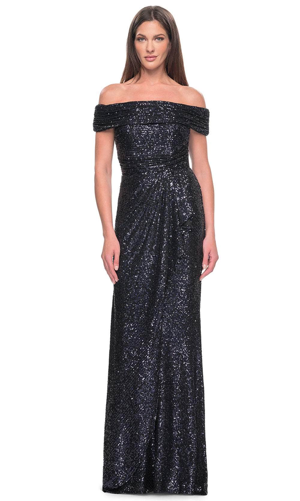 La Femme 31772 - Ruched Sequin Evening Dress Evening Dresses 4 / Navy
