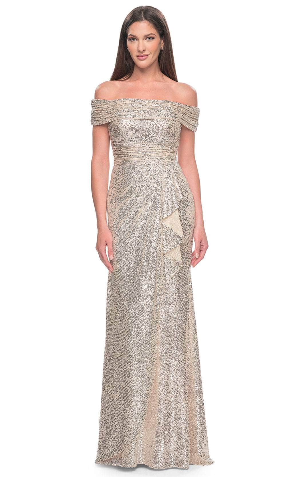 La Femme 31772 - Ruched Sequin Evening Dress Evening Dresses 4 / Silver