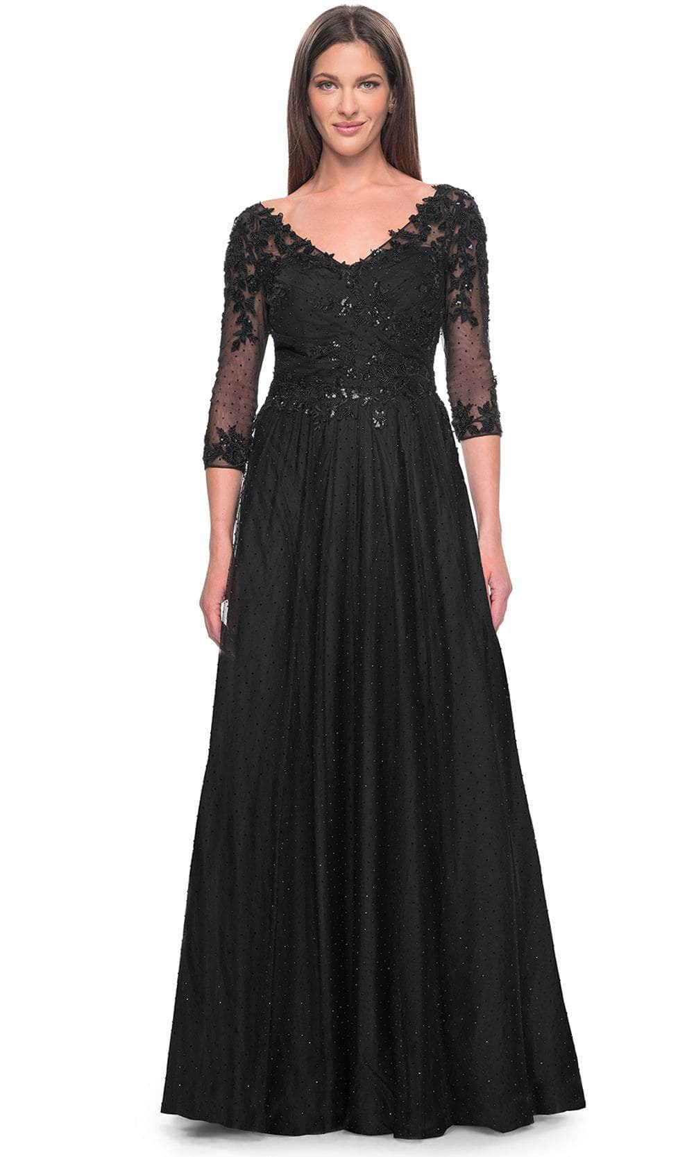 La Femme 31776 - V-Neck Embellished Dress Evening Dresses 4 / Black