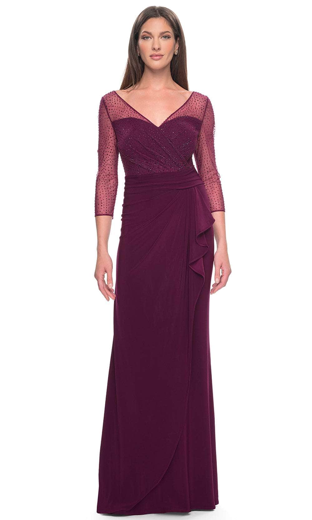 La Femme 31777 - Ruched Illusion Formal Dress Evening Dresses 4 / Dark Berry