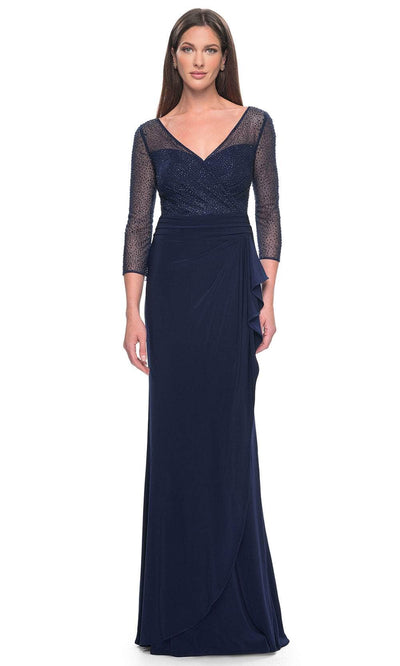 La Femme 31777 - Ruched Illusion Formal Dress Evening Dresses 4 / Navy