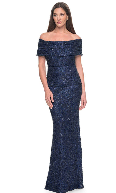La Femme 31778 - Lace Sheath Evening Dress Evening Dresses 4 / Navy