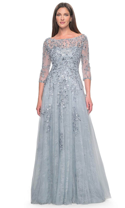 La Femme 31795 - Bateau A-Line Evening Dress Mother of the Bride Dresses 4 / Dusty Blue