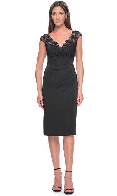 La Femme 31839 - Knee-Length Illusion Formal Dress Formal Holiday Dresses 4 / Black