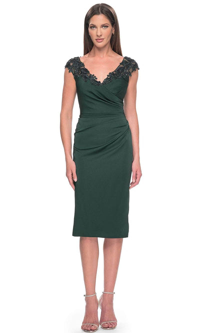 La Femme 31839 - Knee-Length Illusion Formal Dress Formal Holiday Dresses 4 / Emerald