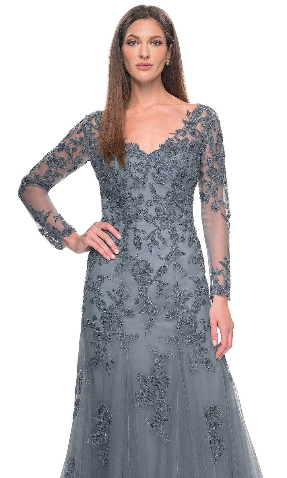 La Femme 31887 - V-Neck Floral Evening Dress Mother of the Bride Dresses