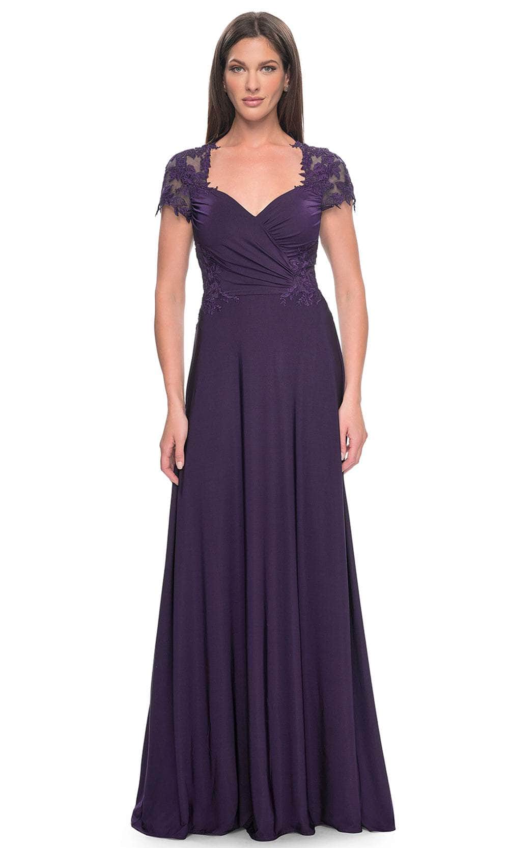 La Femme 31906 - Fitted A-Line Formal Dress Mother of the Bride Dresses 4 / Eggplant
