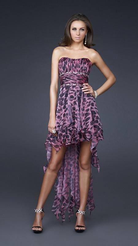 La Femme - Animal Printed Strapless High Low Dress 16293 - 1 pc Fuchsia/Black In Size 6 Available CCSALE 6 / Fuchsia/Black