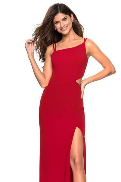 La Femme - Asymmetrical Neckline Strappy Jersey Evening Dress 27126SC - 1 pc Red in Size 4 Available CCSALE