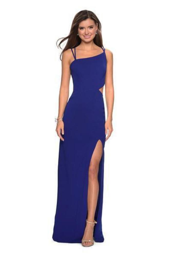 La Femme - Asymmetrical Neckline Strappy Jersey Evening Dress 27126SC - 1 pc Red in Size 4 Available CCSALE 6 / Royal Blue