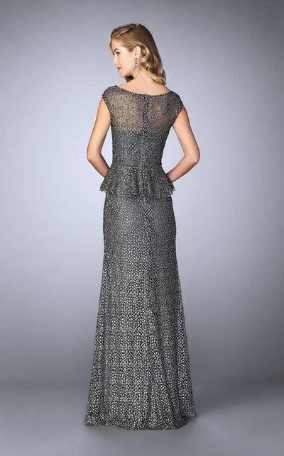 La Femme - Beaded Lace Cap Sleeve Peplum Evening Gown 24896 CCSALE