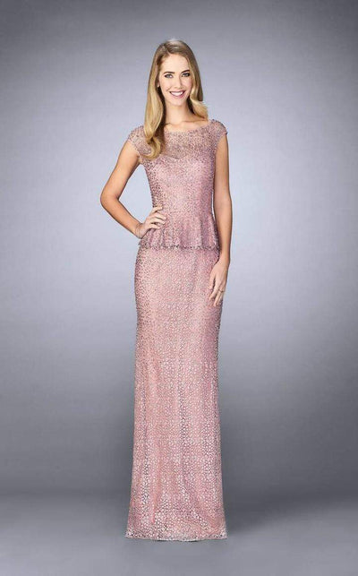 La Femme - Beaded Lace Cap Sleeve Peplum Evening Gown 24896SC CCSALE
