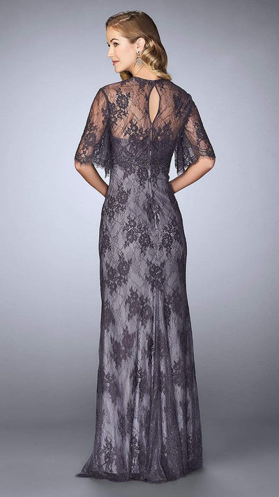 La Femme Beaded Lace Gown with Capelet 24856SC - 1 pc Charcoal in Size 10 & 1 Pc Navy in Size 16 Available CCSALE
