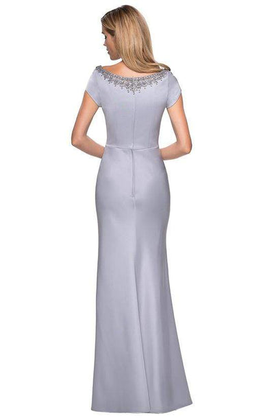 La Femme - Bejeweled Scoop Short Sleeves Sheath Dress 27244SC - 2 pcs Silver in Size 2 and 8 Available CCSALE