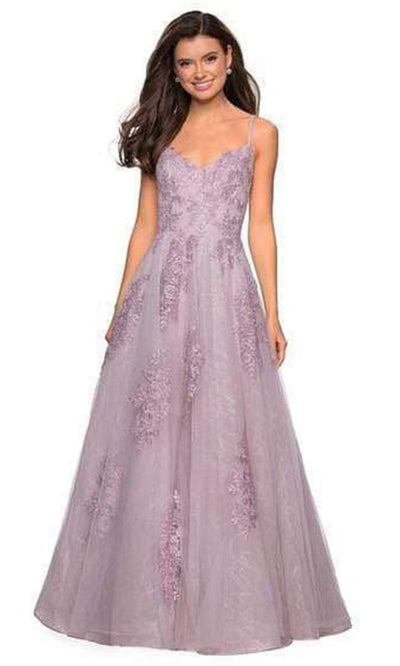 La Femme - Blossom Appliqued Cascading Lace Gown 27492SC - 1 pc Dusty Pink In Size 4 Available CCSALE 4 / Dusty Pink