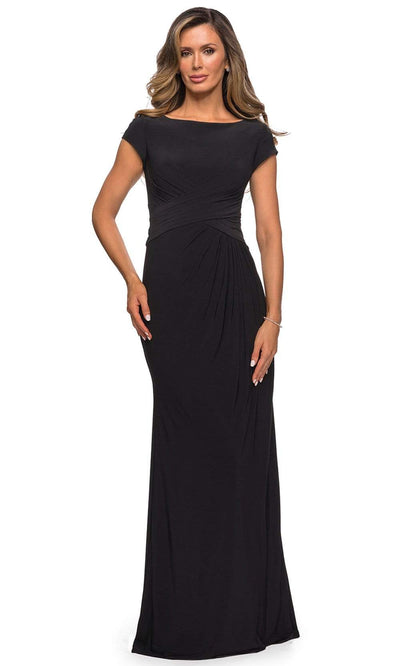 La Femme - Cap Sleeve Cross Draped Jersey Dress 28026SC CCSALE 6 / Black