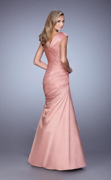 La Femme - Cap Sleeve Fitted Satin Trumpet Gown 21610SC - 2 pcs Antique Rose in Size 6 and Champagne in size 8 Available CCSALE