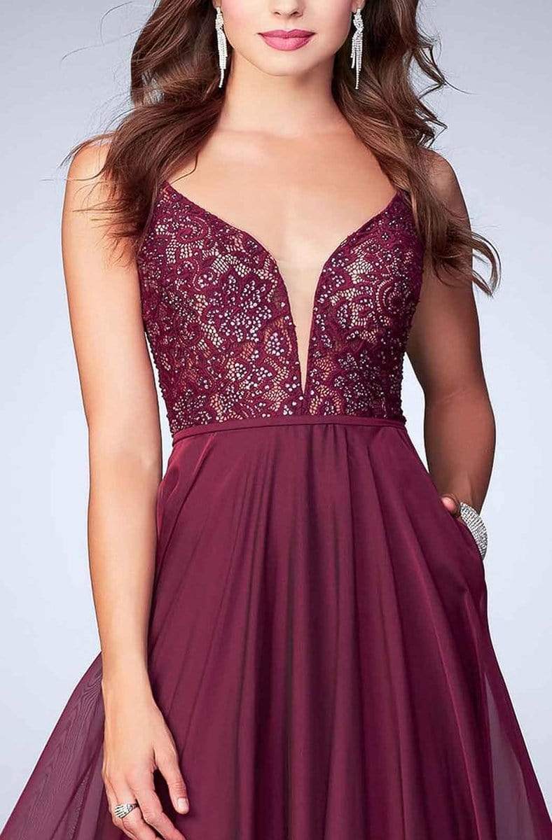 La Femme - Deep Sweetheart Long Lace Evening Gown 23964SC - 1 pc Garnet In Size 4 Available CCSALE 4 / Garnet